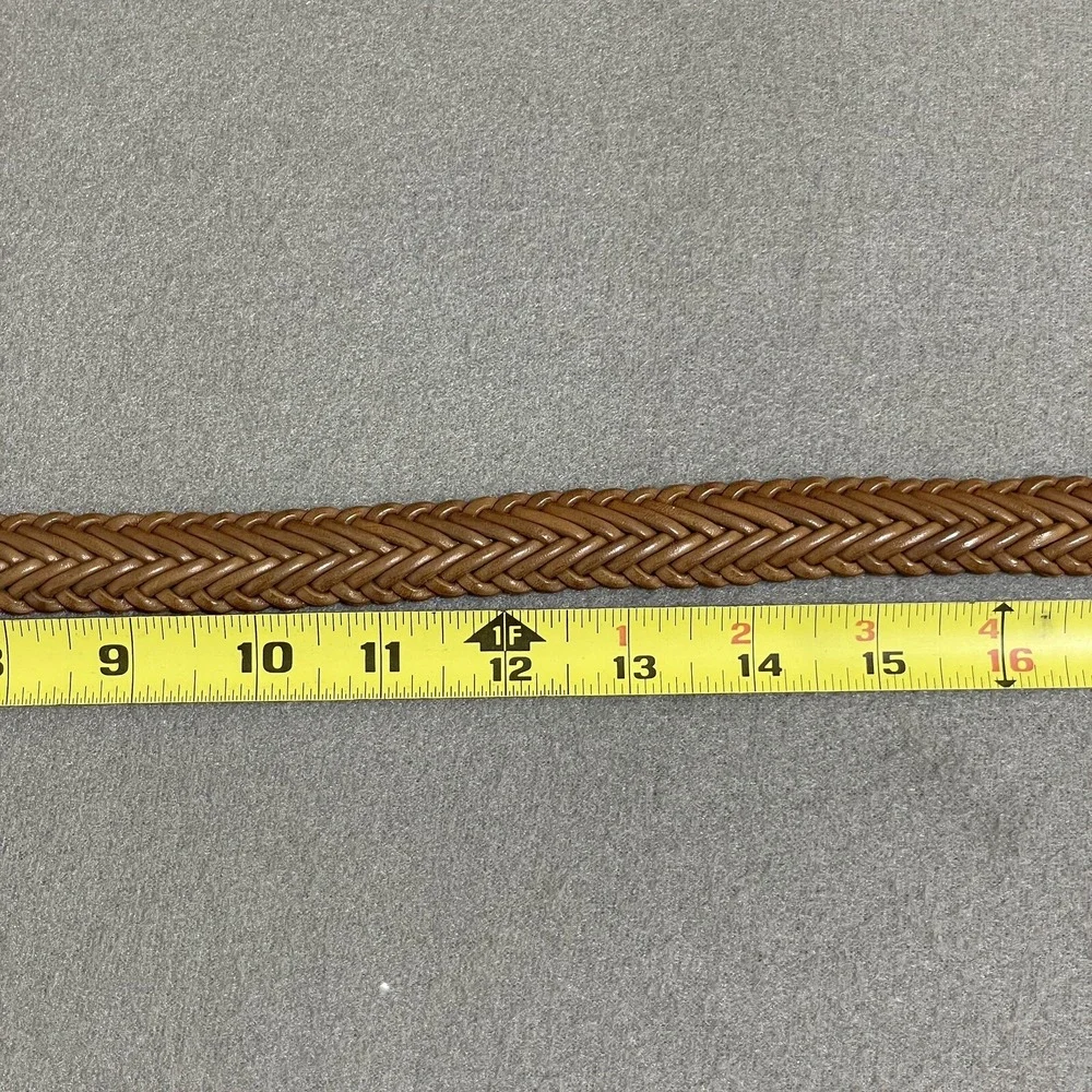 Vintage Leather Braided Belt Silver Hardware Brown Women's‎ Adjustable 90s Woven